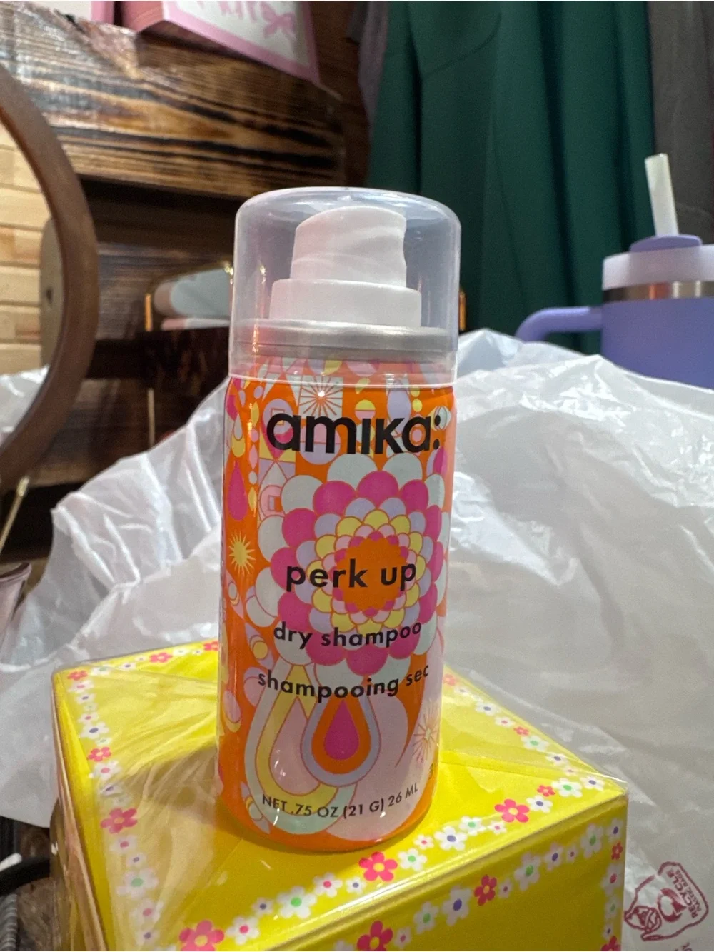 amika Perk Up Dry Shampoo - Orange & Pink Floral Can
